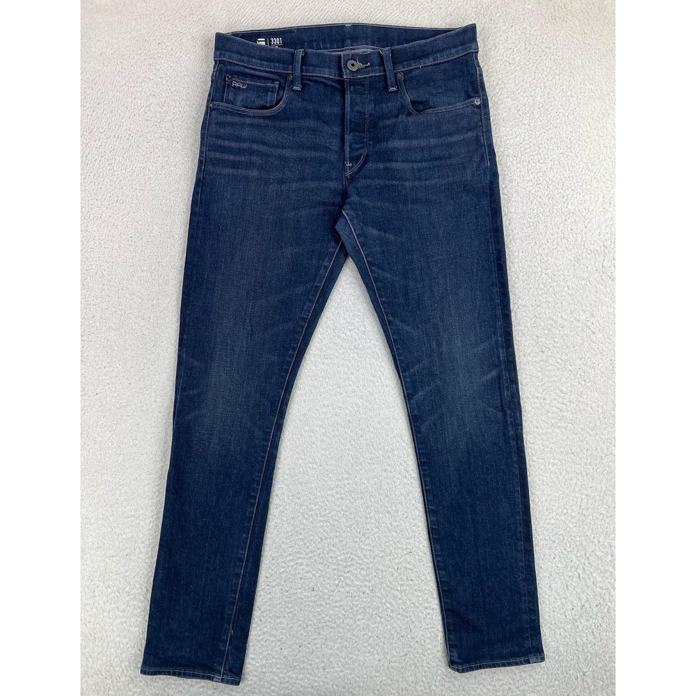 G-Star RAW 3301 Slim Jeans Mens 33x32 Blue Medium Wash Stretch Denim Pants